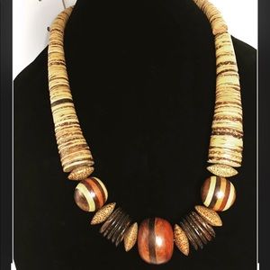 Beautiful Chunky Wood Beaded Necklace